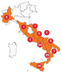 Il grafico dei Comuni disastrati diffuso dal minitsero degli Interni